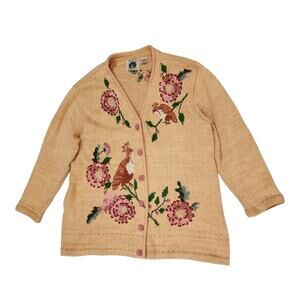 Storybook Knits Cardigan Sweater Plus Size 3X Bird Floral Beaded Quail Peafowl